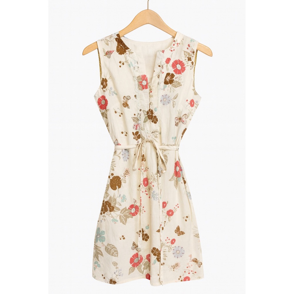 Vintage 90's Scott 100% Cotton Floral Butterfly Button Lace Dress sz M Women's